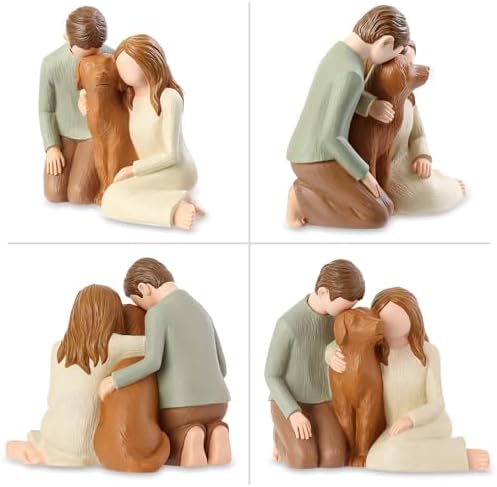 Hensonever Couple with Dog Figurines Ornaments, We are A Family