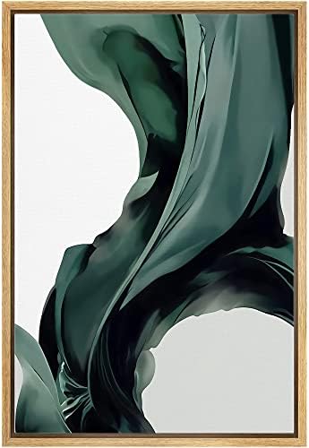 IDEA4WALL Framed Canvas Print Wall Art Dark Teal Flowing Smoke Wave