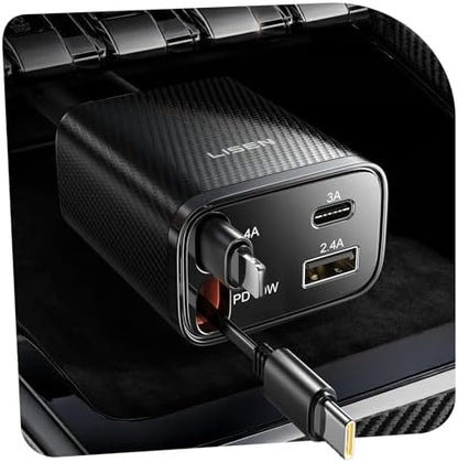 LISEN Retractable Car Charger, 84W Car Charger USB C Fast Charger