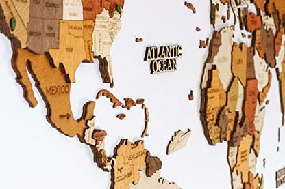 Wooden World map wall decoration - multilayer, multicolor stained