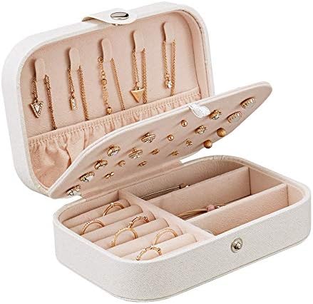 Small Portable Jewelry Organizer, Double Layer PU Leather Mini Jewelry