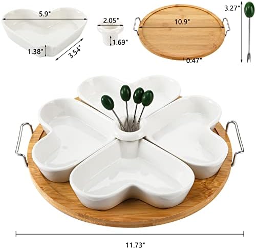 ZEAYEA 11 Inch Appetizer Serving Tray with Holder, Ceramic Divided