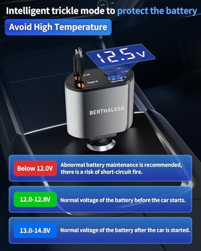Retractable Car Charger,4 in 1 Fast Charging Car Charger with USB-C &
