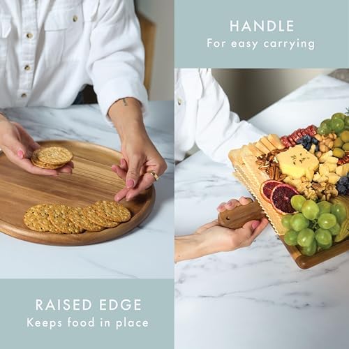 Acacia Wood Charcuterie Board with Handle, Rectangle 16.75”x11”
