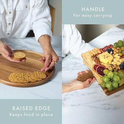 Acacia Wood Charcuterie Board with Handle, Rectangle 16.75”x11”