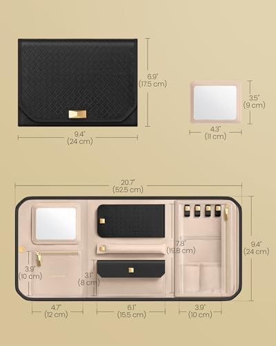 SONGMICS HOME Travel Jewelry Case, Foldable Jewelry Organizer with