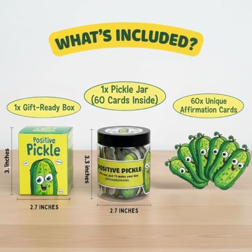 DEARMINE 60 Positive Pickle Cards Jar, Birthday Gifts for Women
