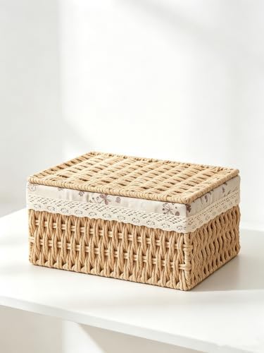 Woven Reusable Storage Basket Tray, Home Desktop Organization Decor