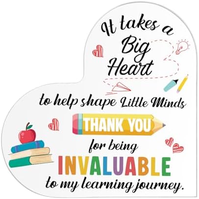Teacher Appreciation Gift Acrylic Heart Sign 4x4 Inch Desk Decor