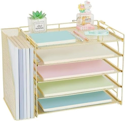 AUPSEN Gold Desk Organizers and Accessories, 5-Tier Desktop Paper File