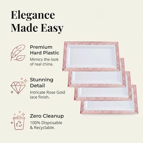 Yumchikel-Plastic Serving Tray & Platter Set (4pk) White & Rose Gold