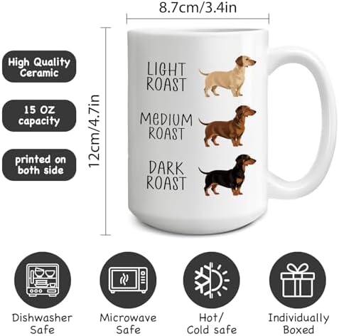 Dachshund Coffee Mug Gift for dachshund Lovers 15oz, Light Roast