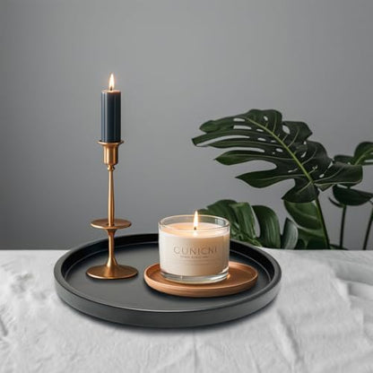 Round Black Metal Candlestick Tray, Decorative Serving Tray, Candle