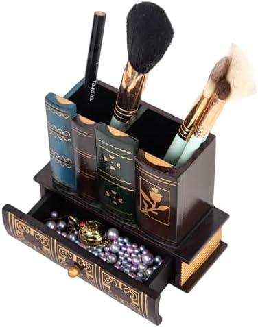 Decorative Pencil and Pen Holder with Storage Drawer, Wooden Desk