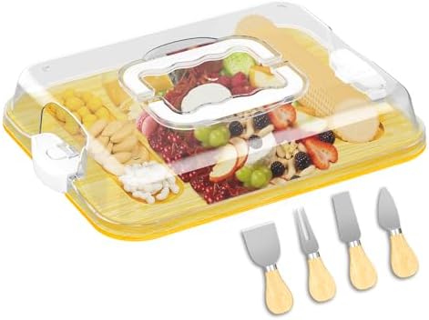 MinBoo Bamboo 2-in-1 Charcuterie Board with Lid,Travel Portable Bamboo