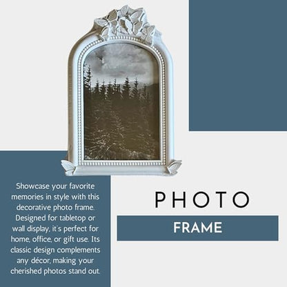 White Floating Wall Shelf with Decorative Photo Frame Bundle, Compact