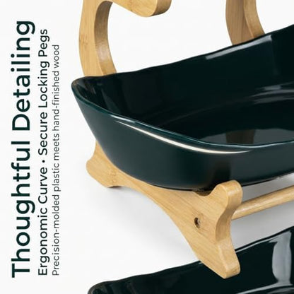 3 Tier Countertop Fruit Basket Organizer - Oval Fruit Bowl with Bamboo