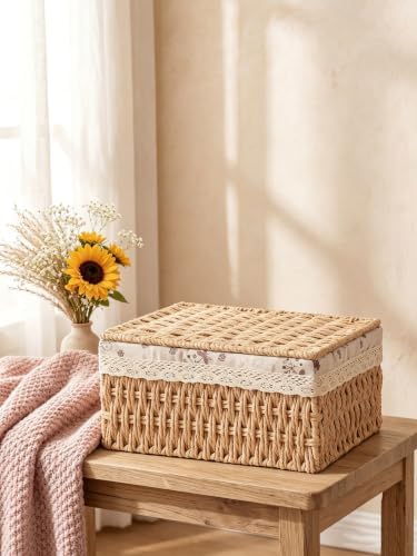Woven Reusable Storage Basket Tray, Home Desktop Organization Decor