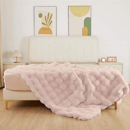 ORINOVA Pink Fluffy Double Sided Blanket for Couch Living Room Faux