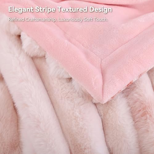 Smoofy Tie dye Pink Fluffy Faux Rabbit Fur Striped Blanket 60"x80"