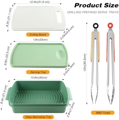 Sunmei Grill Prep and Serving Trays, 3-in-1 Stackable BBQ Food Tray