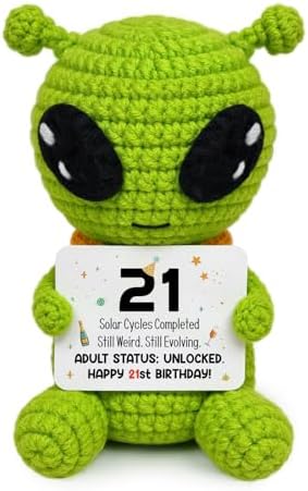 21st Birthday Gifts for Him Her, Handmade Crochet Alien with 21st Bday