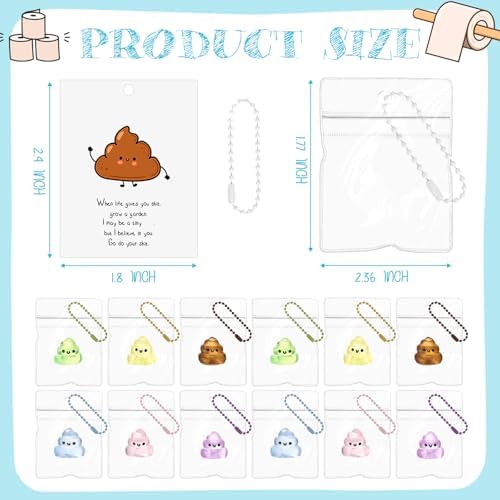 Wettarn 24 Sets Colorful Poop Fidget Keychains with Cards, Funny Gifts