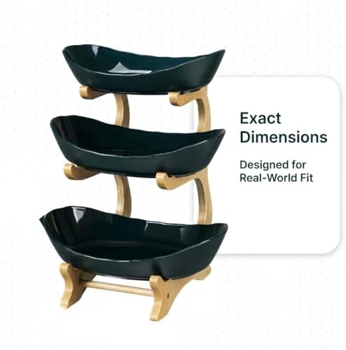 3 Tier Countertop Fruit Basket Organizer - Oval Fruit Bowl with Bamboo