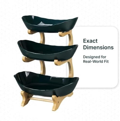 3 Tier Countertop Fruit Basket Organizer - Oval Fruit Bowl with Bamboo