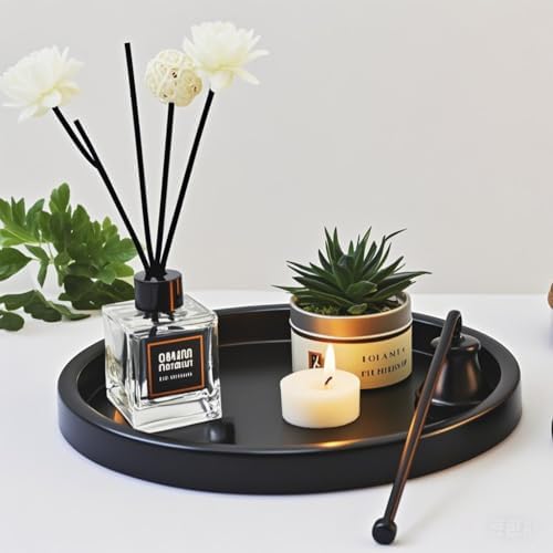 Round Black Metal Candlestick Tray, Decorative Serving Tray, Candle