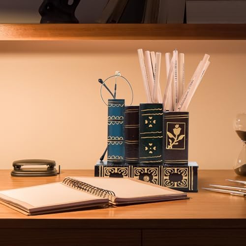 Decorative Pencil and Pen Holder with Storage Drawer, Wooden Desk