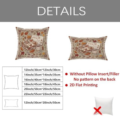 Cozy Autumn Reading Nook Quote Leaves Throw Pillow Covers 12x12 Set of