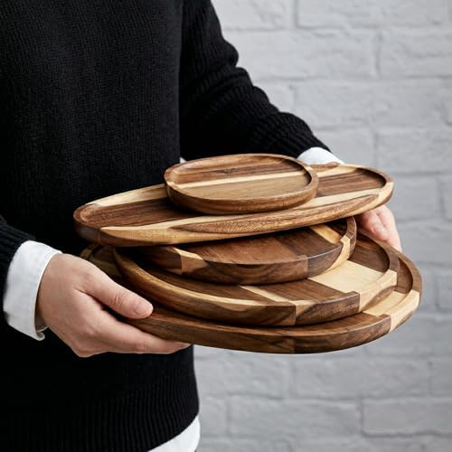 Okllen Set of 5 Small Acacia Wood Serving Platter and Trays, Irregular