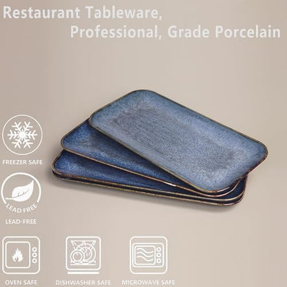 Porcelain Plate Set Large Serving Tray Set of 4, Reusable Serving