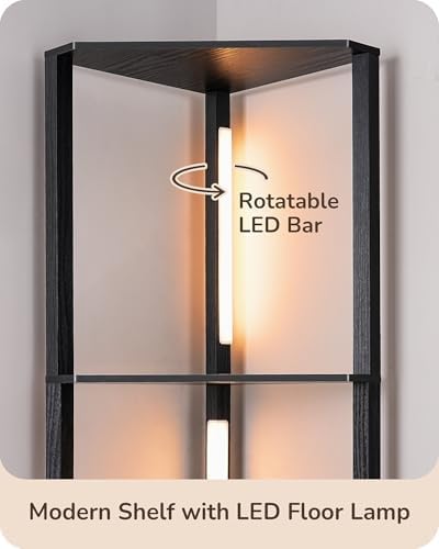 EDISHINE 64'' Corner Display Shelf Floor Lamp, 3CCT, Floor Lamp, Black