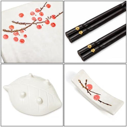 Pumtus 8 Pcs Ceramic Sushi Plate Set, Floral Japanese Serving Dishes