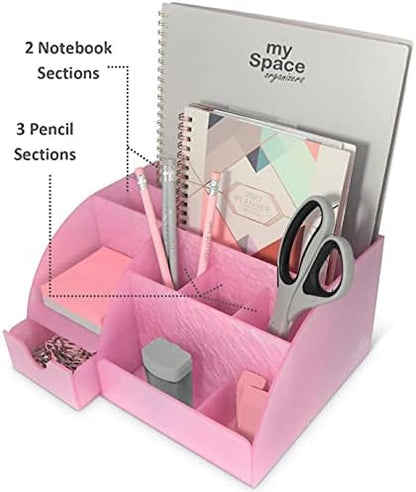 My Space Organizers Pink Desk Organizer Office, Acrylic, with Drawer