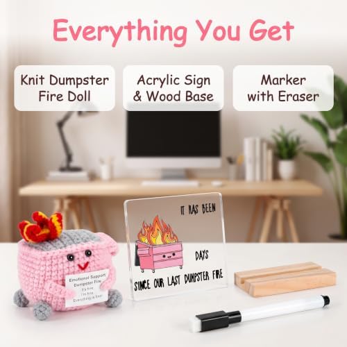 Emotional Support Crochet Dumpster Fire and Sign Decor Set Dumpster