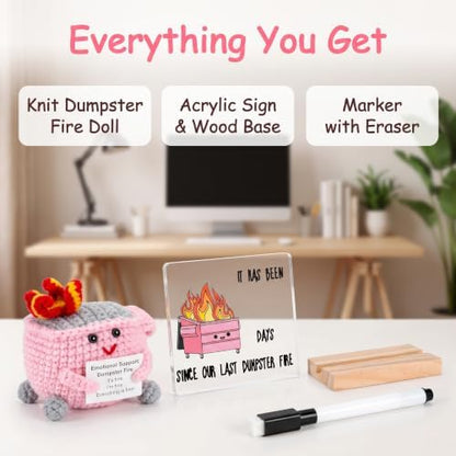 Emotional Support Crochet Dumpster Fire and Sign Decor Set Dumpster