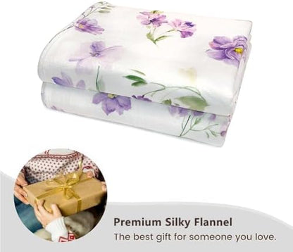 Floral Throw Blanket Purple Flowers Blanket Ultra Soft Flannel Fleece