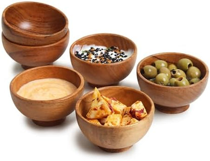 Set of 6 Acacia wood small bowls, 4 fl oz 3.2 * 2 inches | Hand carved