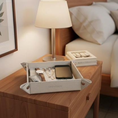 UnionBasic Faux Leather Valet Tray, Jewelry Catchall Tray, Beige