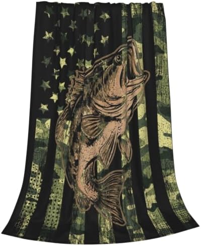 Camo Fish Fleece Throw Blanket Soft Flannel Plush Lightweight Warm