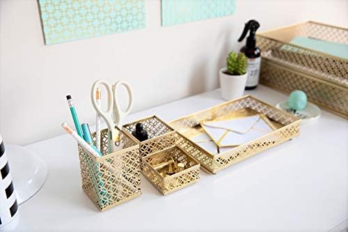 BLU MONACO | Gold Desk Organizer Set for Women 6 Piece | Mail Sorter