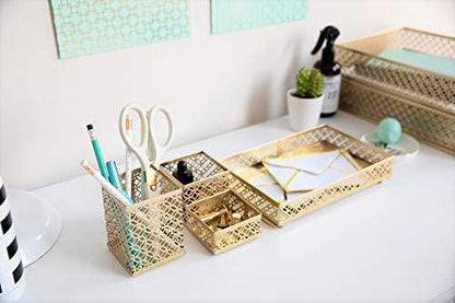 BLU MONACO | Gold Desk Organizer Set for Women 6 Piece | Mail Sorter