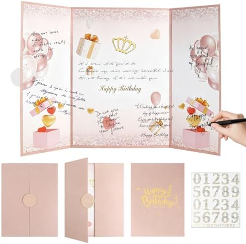 Decorwell Birthday Guest Book, 18" x 12" Pink Gold Signature Book for