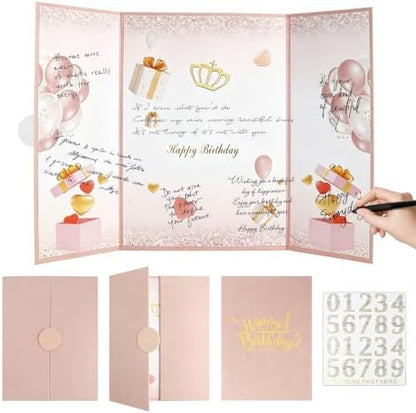 Decorwell Birthday Guest Book, 18" x 12" Pink Gold Signature Book for