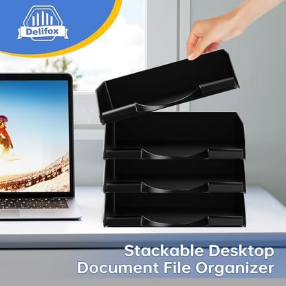 4 Pack Stackable Paper Trays for Letter Documents, Desktop File