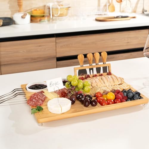 eleganlife Charcuterie Boards Set with Knives, Bamboo Cheese Board