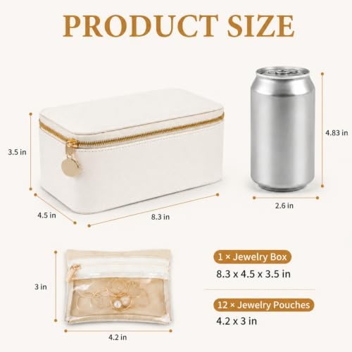 Hacaroa Large Travel Jewelry Case with 12 Velvet Pouches, 8.3 x 4.5 x